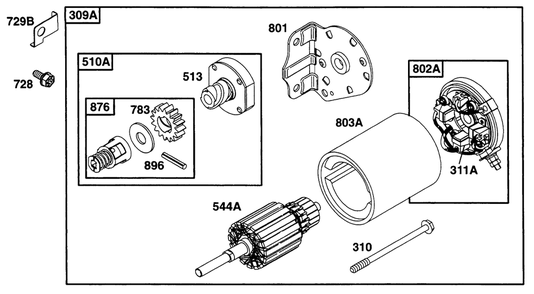 Electric Starter 2 Diagram and Parts List for 28A707-0526-XX  Briggs and Stratton Engine